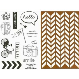 Hampton Art Bike & Camera Greetings Vintologie Clear Acrylic Stamp & Stencil Set SC0641 NEW!