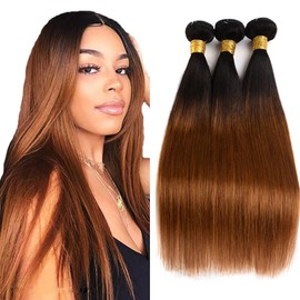 1B30 Bundles Ombre Straight Human Hair Bundles Two Tone Black And Light Brown Bundles 1B30 Straight Bundles Human Hair 3 Bundles 26 28 30 Inch Color 30 Bundles