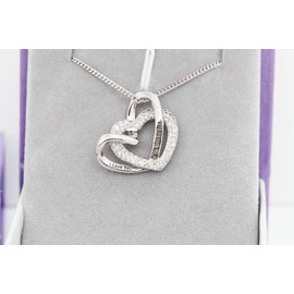 findout 925 Sterling Silver Womens* I Love You to The Moon and Back *Cubic Zirconia Double Heart Pendant Necklace, for Women Girls(f1736) (Silver)