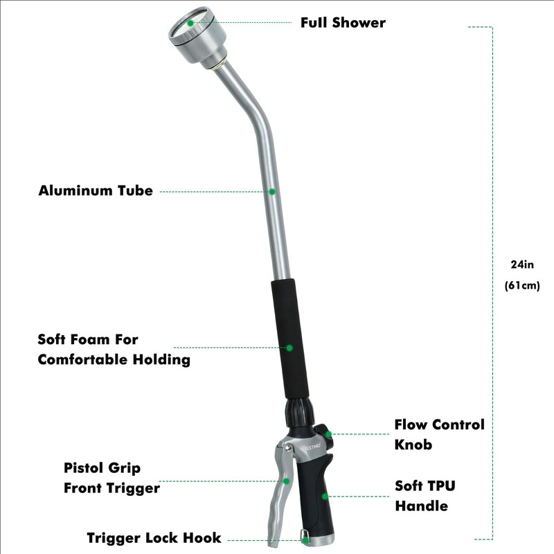 RESTMO Long Watering Wand, 24 Inches Gentle Soft Full Shower