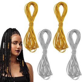 Lnngub 4 Pcs 5M Hair Strings for Braids,Hair Wrap String Silver Gold Dreadlock Braiding Rope Styling Hair-Accessory String for Hair-Braiding Twist Ornament Hanging Gift Wrapping