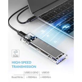 ORICO M.2 NVMe SSD Enclosure, USB-C Adapter USB 3.2 Gen2 (10Gbps), Transparent External M2 Enclosure for PCIe M-Key/B+M Key NVMe SSD 2230/2242/2260/2280, Silver -TCM2