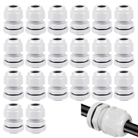 20 Pack M20 20mm Cable Glands White,IP68 Waterproof Cable Gland Kit Suitable for 6-12mm Cables Nylon Compression Glands Connectors for Electrical Junction Boxes Outdoor Enclosures Switches Panels
