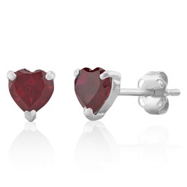 MAX + STONE 14k White Gold Created Red Ruby Heart Shape Stud Earrings for Women with Push Backs 5mm July Birthstone