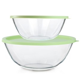 TRBIDRBO 2-Pack Glass Mixing Bowls with Lids, Stackable Nesting Salad Bowls(4.7QT, 2.9QT), Large Mixing Bowl Set Batter Bowl for Cooking, Baking and Meal Pre