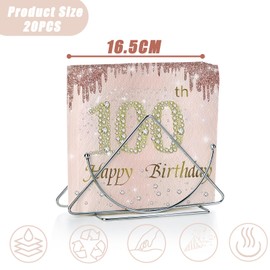 100th Birthday Napkins 20 Packs Rose Gold Napkin Serviettes Party Tissue for Women Her,100th Birthday Table Decorations