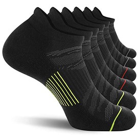 Fitrell 6 Pack Men's Ankle Running Socks Low Cut Cushioned Athletic Sports No Show Socks, Black+Gray-Green-Red, Shoe Size 7-9