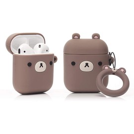 YIGEYI Silikon Hülle Kompatibel mit Airpods 1 & 2 Funny Cute 3D Cartoon Case Cover[Nette Tier-Haustier-Reihe] (Braunbär)