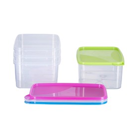 MiraHome Freezer Containers 4 x 2.5 L Rectangular Colourful - Storage Jars with Lid Airtight - Transparent Food Storage Containers with Lid - Kitchen Storage Box for Mealprep & Organisation - Austrian