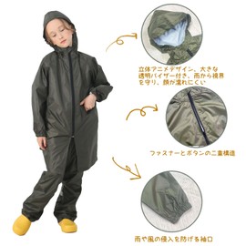 [Smart-Bear] T015 Kids Raincoat, Top and Bottom Set, Compatible with School Bags, Children's Rainwear, Rain Gear, Unisex, Elementary School Students, Rain Poncho, Waterproof, Windproof, Lightweight,