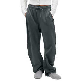 FAIABLE Wide Leg Sweatpants Women Men - Barrel Sweatpants Women, Super Soft Washed Sweat Pants, Womens Fleece Baggy Joggers with Pockets, Drawstring & Relaxed Fit Dark Grey