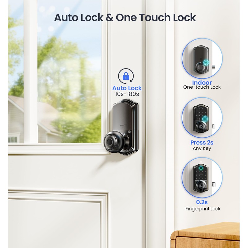 Veise VE018 Smart Knob Handle Lock - Fingerprint, App Control,