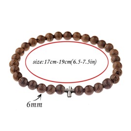COLORFUL BLING Wood Beaded Cross Stretch Rosary Bracelet for Men First Communion Religious Cross Statement Wrist Bangle Faith Prayer Jewelry-silver