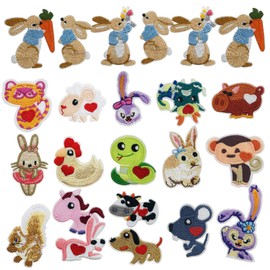 Woohome 23 PCS Iron on Patches, 12 Styles Animals Sew On Patches Rabbit Dog Snake Embroidered Appliques Sticker Patches for Clothes Dress Hat Jeans