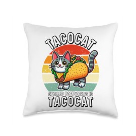 Retro Tacocat Spelled Backwards Is Taco Cat Men Women Kids Throw Pillow