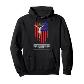 Jesus Crucifix Rosary Patriotic American Flag Pullover Hoodie