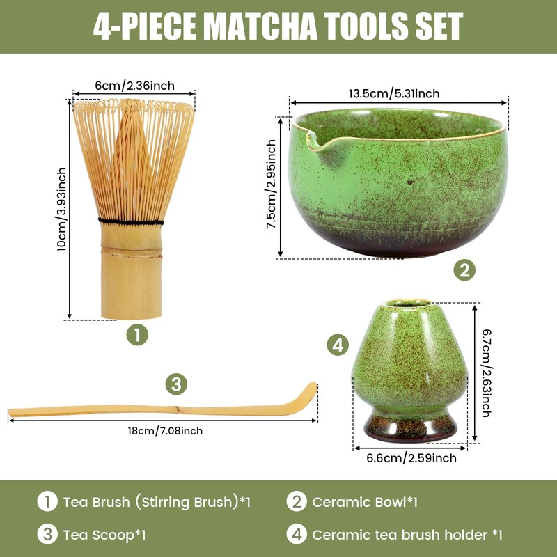 Littleduckling 4Pcs Matcha Whisk Set Matcha Bowl Kit Elegant Japanese