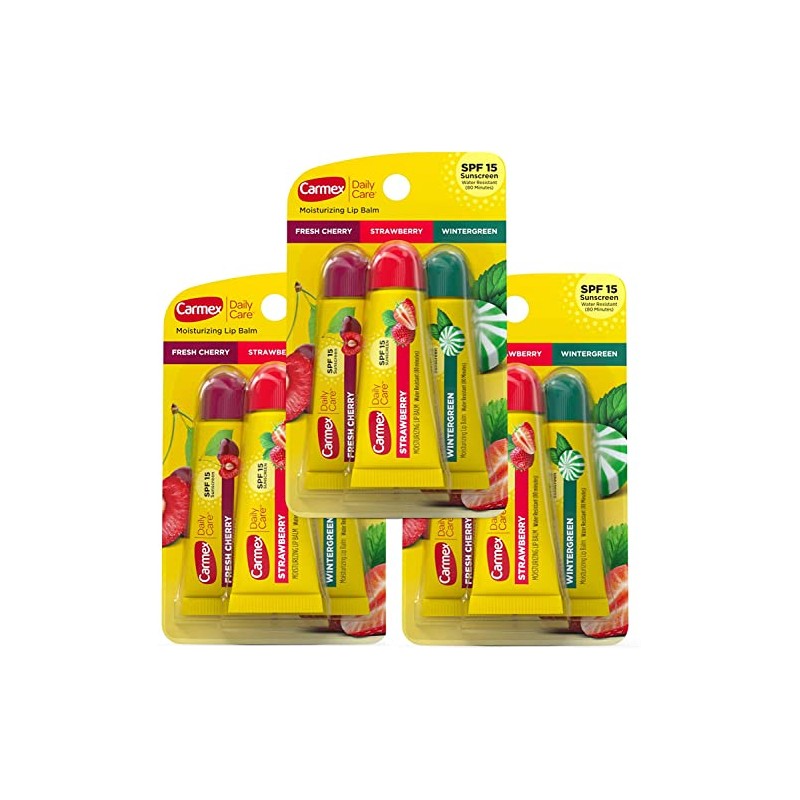 Carmex Tubos de bálsamo labial sabores surtidos Spf#15 3 Pack