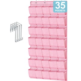 35 Pockets Over the Door Shoe Organizer, Hanging Door Shoe Rack for Closet, Large Shoe Storage Holder Zapateras Organizer for Shoes (Pink)