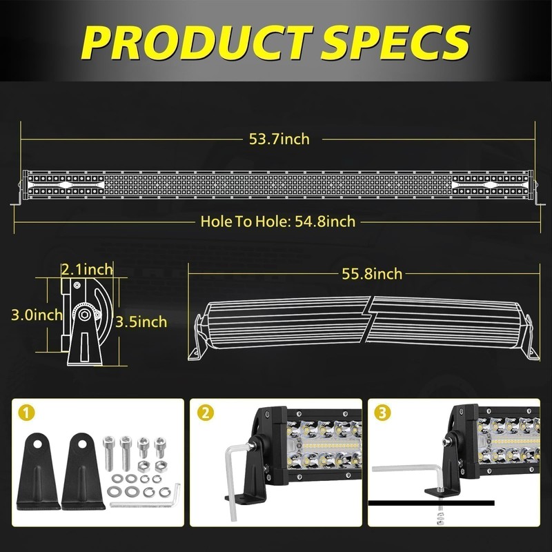 54 Inch Curved LED Light Bar, AKD Part 396W Quad