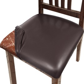 Lufyzora Pu Leather Dining Chair Seat Covers Set of 6, Waterproof Kitchen Chair Covers Stretch Chair Cover for Kitchen/Dining Room/Hotel, Tasteless seat Covers for Chairs (Brown - 6 PCS)