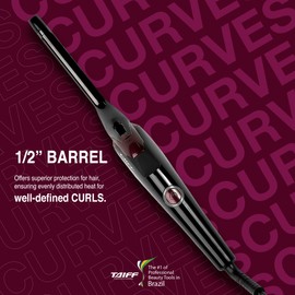 Taiff Curves 1/2" Curling Iron – Black Titanium Hair Curler with Clamp for Tight Defined Curls, Dual Voltage, 9ft Swivel Cord, Professional Styling Tool
