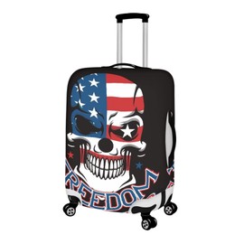 Ystardream American Flag Skull Luggage Covers 20 inch Custom Luggage Cover for Women Men Washable Suitcase Protector Luggage Suitcase Protective Cover Accessories