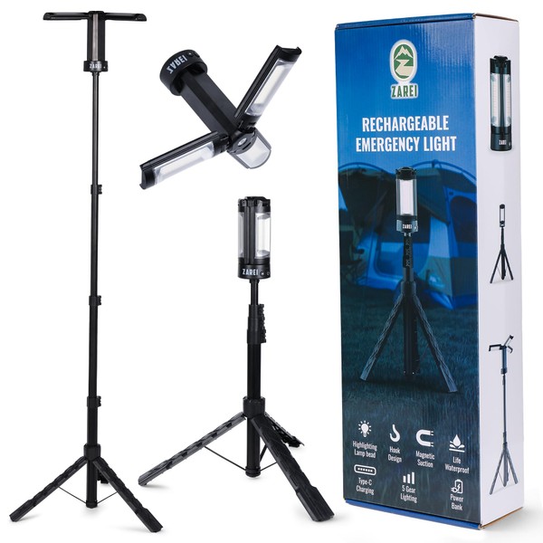 Zarei Rechargeable LED Camping Light with 2.5-6ft Detachable Tripod Stand;