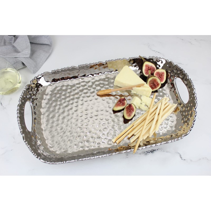 Pampa Bay Millenium Titanium-Plated Porcelain Rectangular Tray with Handles, 19