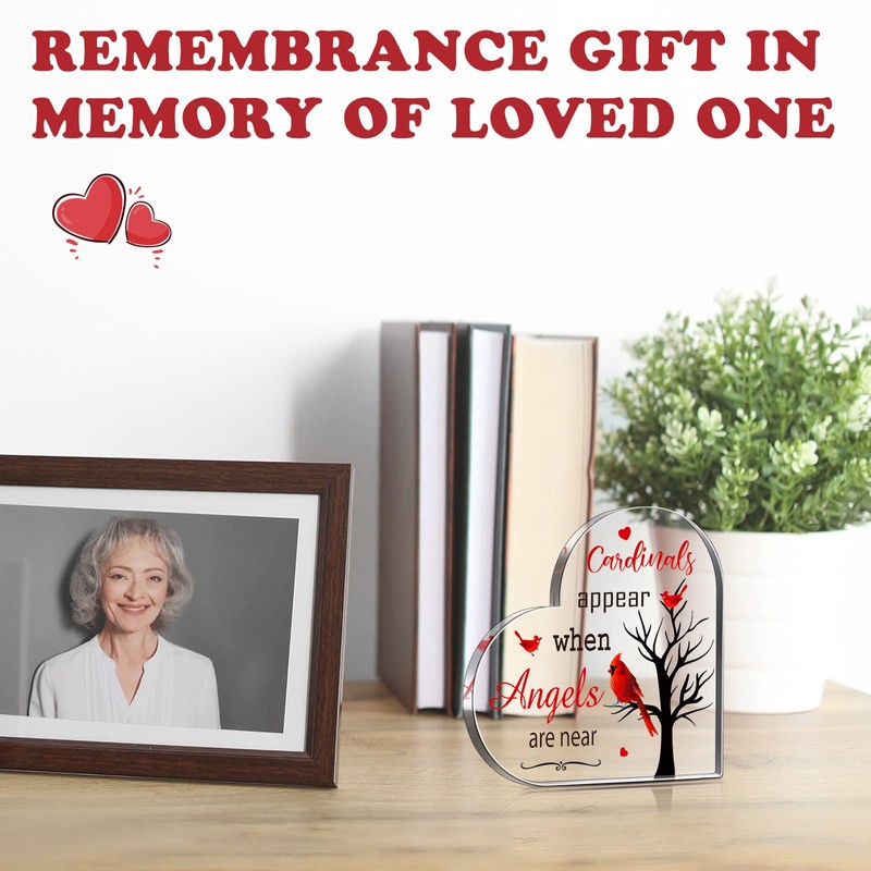 Red Cardinal Sympathy Gift Decor Heart Memorial Gift Crystal Acrylic