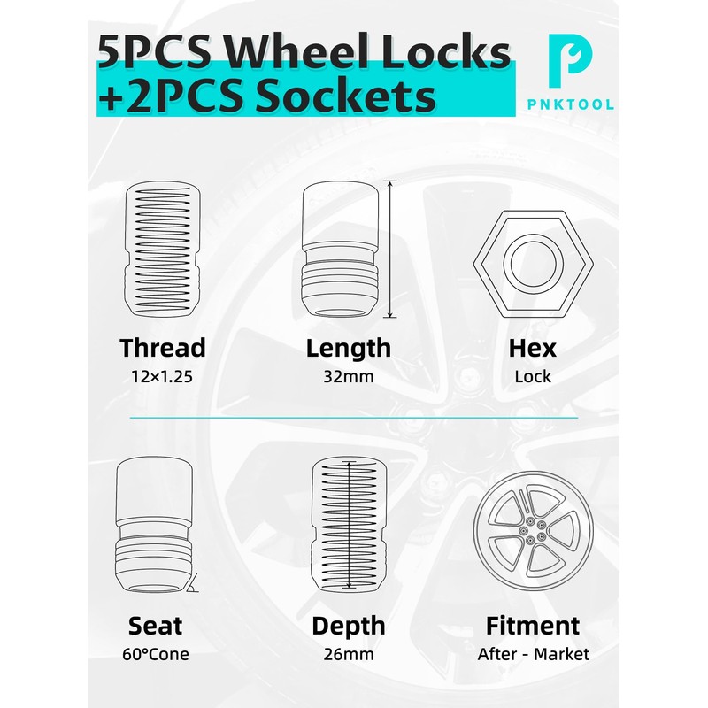 M12×1.25 Wheel Locking Nuts, Height 1.27" Cone Seat Replacement for