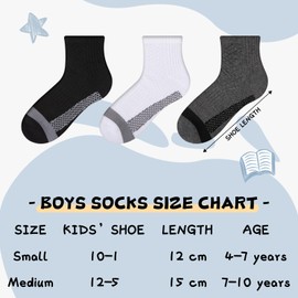 Comfoex 10 Pairs Boys Socks kids Half Cushion Cotton Sport Quarter Running Socks Ankle Athletic Sock for Little Big Kids 6-8 8-10 Years Olds