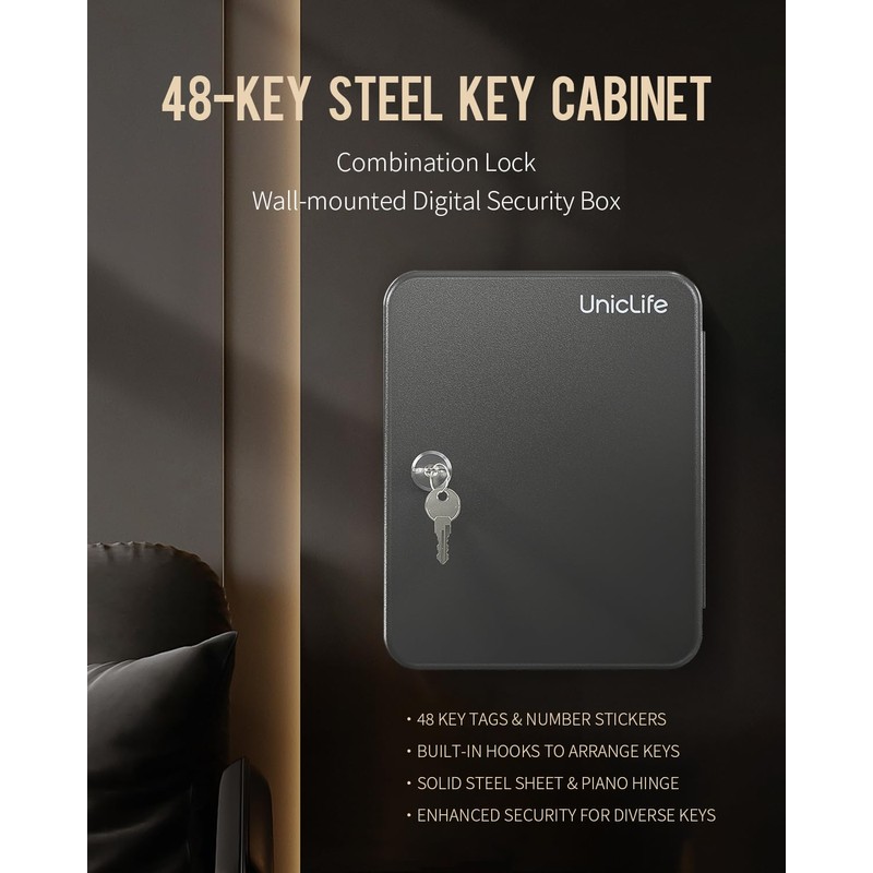 Uniclife 48-Key Steel Key Cabinet with 2 Unlocking Keys Wall