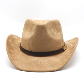 LIDHAY Cowboy Hat for Women Men Felt Wide Brim Cowgirl Hat Western Suede Hats for Cowboys and Cowgirls with Belt Buckle JZ-202 Camel