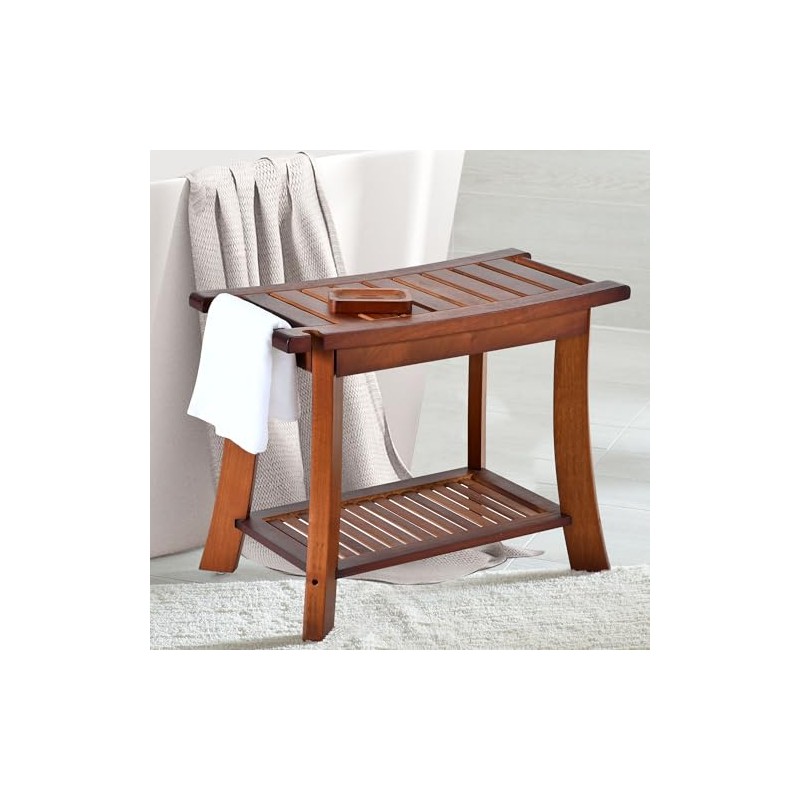 Teak Shower Chair Stool, 24" Shower Bench Seat, Wooden Bathroom