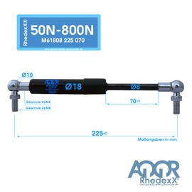 RhedexX® Gas Lift Angle Joint 225 mm/70 mm/350N - Gas Pressure Damper with M6 Ball Head Gas Spring Ball Joint - Length 225 mm Stroke 70 mm (350 N)
