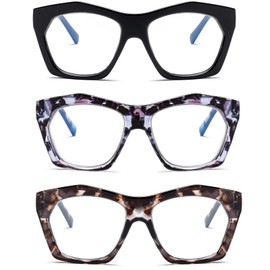 Viseng 3 Pack Oversized Frame Design Women's Reading Glasses, Blue Light Blocking Computer Reader +1.25