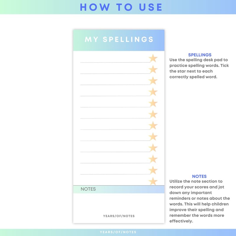 Kids Spelling Writing Paper Desk Pad, Spelling Lesson Writing Notepad,