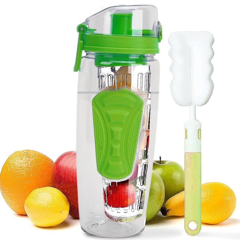 Fruit Infuser Water Bottle Anti Slip Grip Flip Top Lid