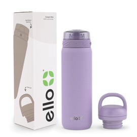 Ello Cooper 22oz Stainless Steel Water Bottle with 2 Lids Chug and Straw | Leak Proof Double Walled and Vacuum Insulated | Fits Car Cupholder | Built in Carry Loop | Dishwasher Safe | Lilac