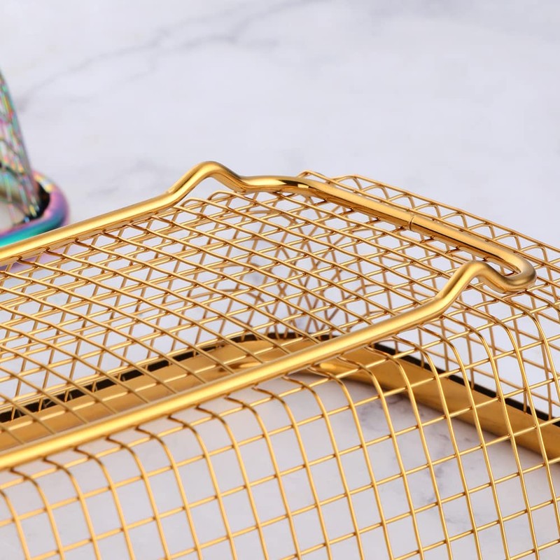 BYEGOU Gold Kitchen Drawer Organizer, Stackable Mesh Storage Baskets, Stainless