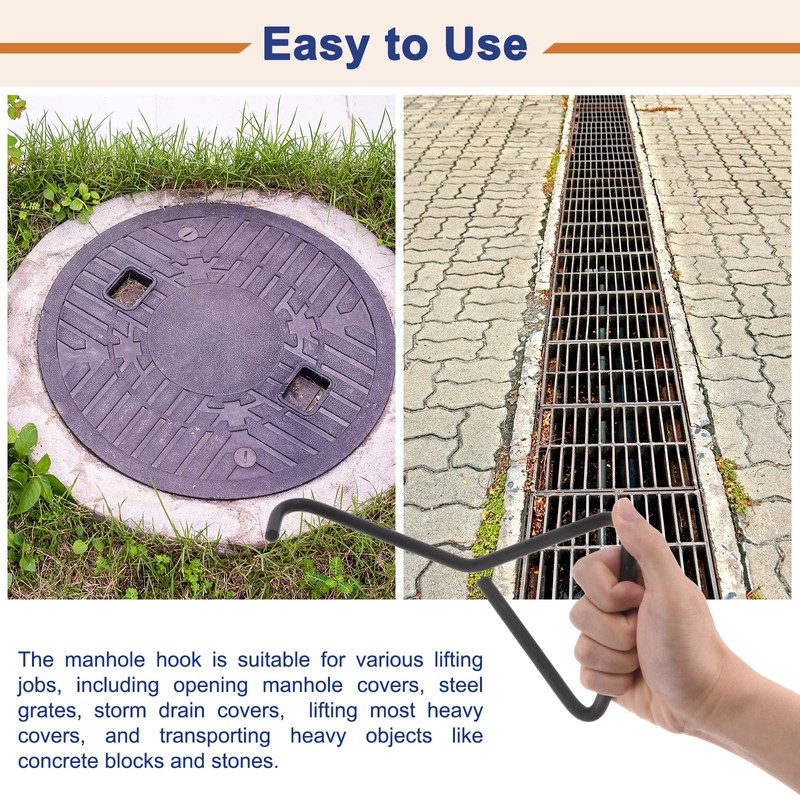 HARFINGTON 2pcs 31.5" Manhole Hook Versatile Manhole Cover Lifter Heavy