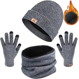 Set de Bufanda, Gorro y Guantes Invierno Unisex para Hombre y Mujer (Gris Oscuro)