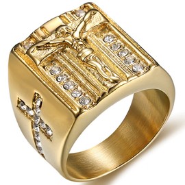 Jude Jewelers Stainless Steel Christian Jesus Cross Ring (Gold, 11)