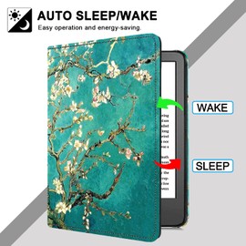 New Case for 6" 2024 eReader, TOKILO Premium PU Leather Sleeve with Auto Sleep/Wake Hand Strap Foldable Stand, Compatible with LG 6inch e-Reader, Apricot Blossom