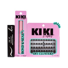 Kit de Pestañas DIY KIKI Lashes, 40 Clusters, Delineador Ultra Mate Negro IVY y Pegamento Bond & Seal, 5ml - Dos modelos disponibles (C7)