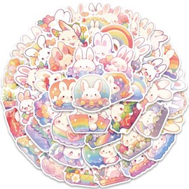 Cute Rabbit Stickers Kawaii Bunny Stickers 50PCS for Kids Teens Girls Kechup Cartoon Animal Stickers for Water Bottles Laptop Luggage Waterproof Vinyl Decals