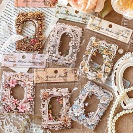 60 Vintage Craft Paper Frames for Scrapbook, Flower Window Decorative Craft Paper Frame for Junk Journaling, Vintage Scrapbook Supplies Card Making kit, Frames Decorative Paper