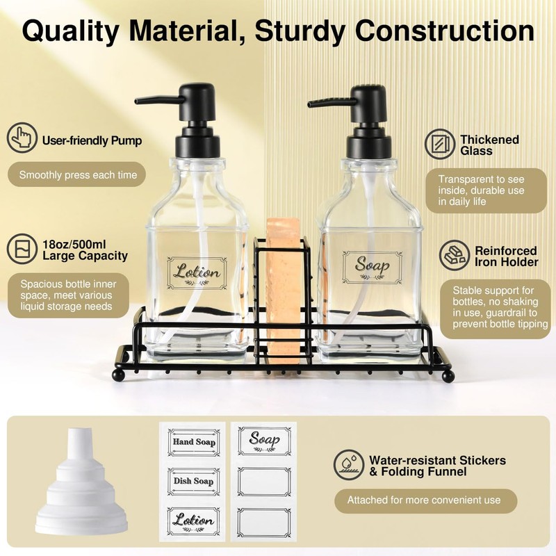 Shinowa Kitchen Soap Dispenser Set, Hand and Dish Soap Dispenser