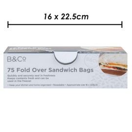VFM - Food Bags Fold Over Storage Bags 16 x 22.5cm Reusable Lunch Pouch Sandwich Bags Food Storage Bags for Fruits, Vegetables, Meat, Grains - 75 Pack Clear